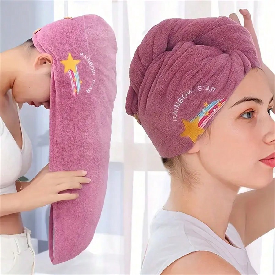 Embroidery Towel - Serviette à cheveux en polaire corail