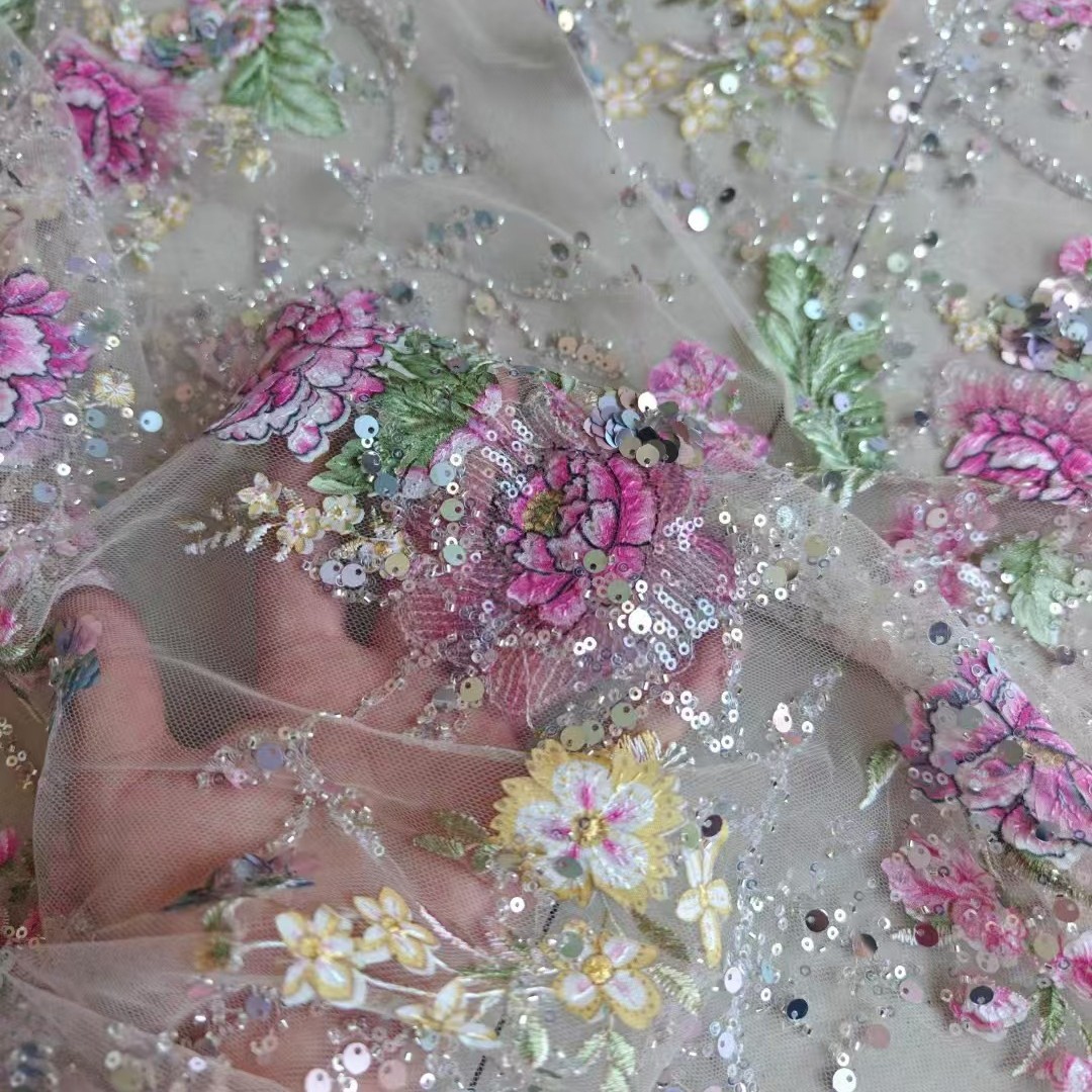 Embroidery Jersey - Tissu en dentelle perlée de luxe