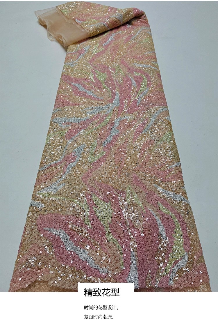 Embroidery Wedding - Tissu brodé de paillettes rayées colorées