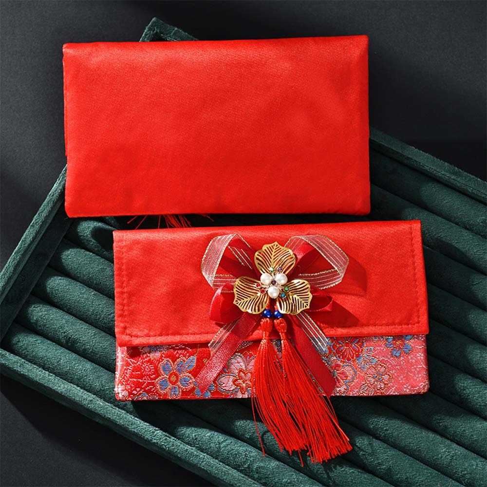 Embroidery Red - Enveloppe Rouge Brocart Nouvel An avec