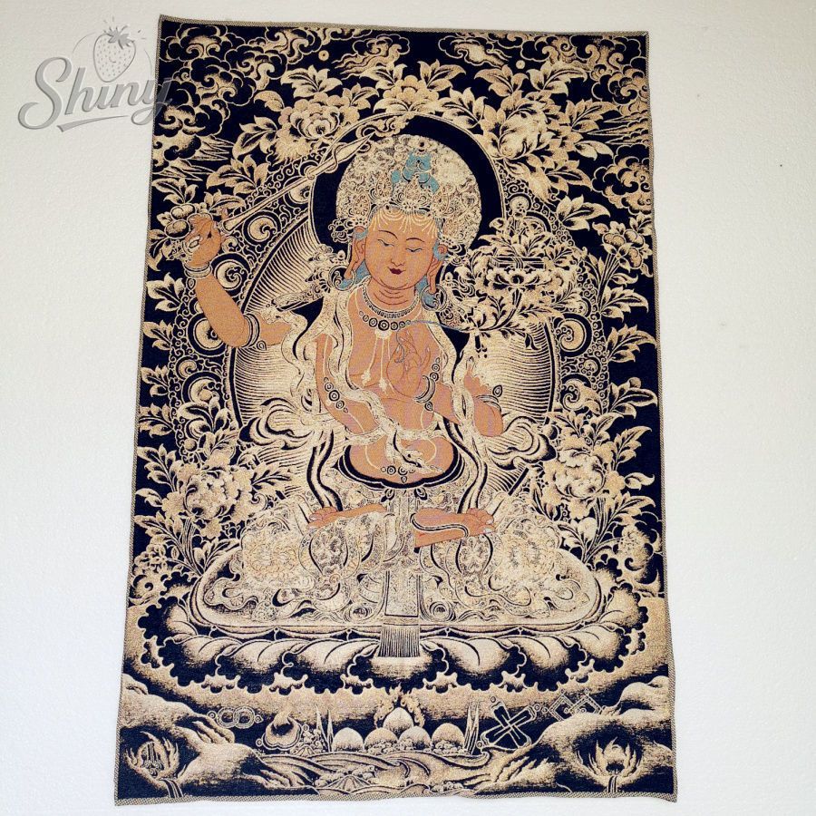 Embroidery Floss - Or noir Manjusri Bodhisattva brocart tibétain