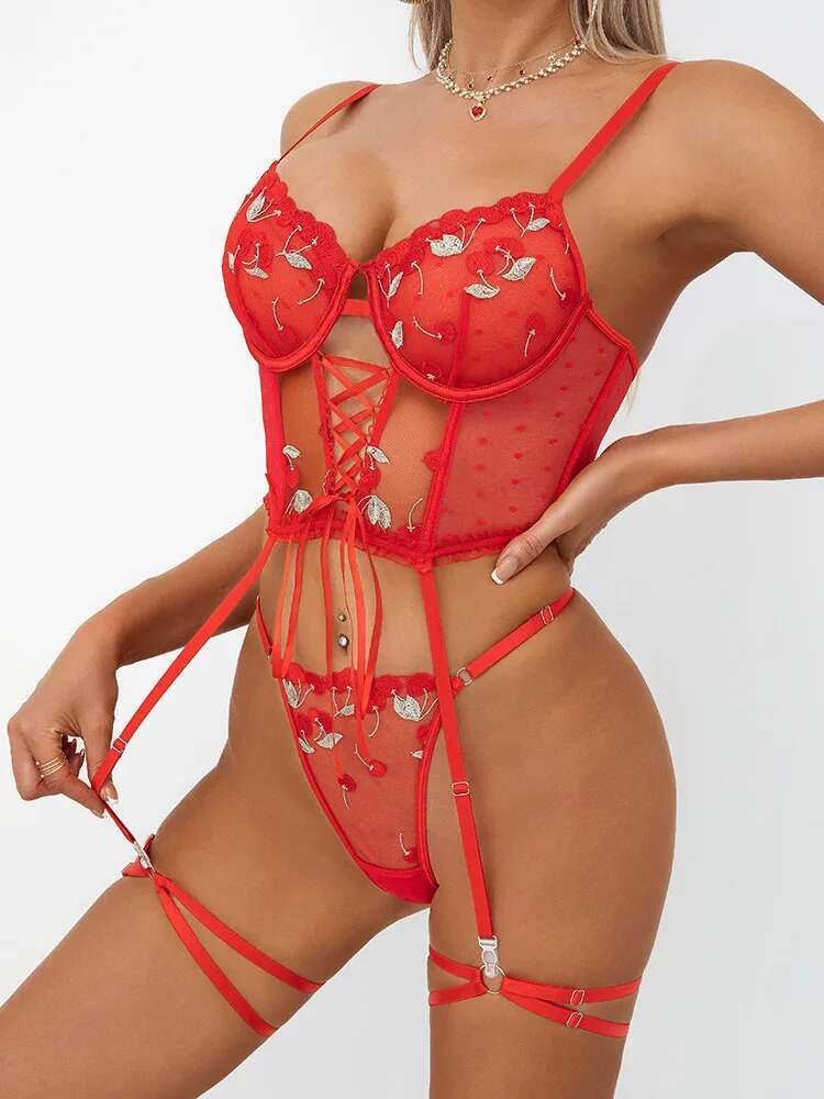 Body Sexy en maille et dentell - Embroidery Red avis et prix
