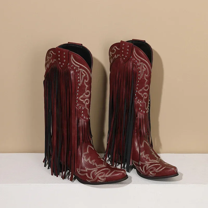 Bottes mi-mollet occidentales  - Embroidery Red avis et prix