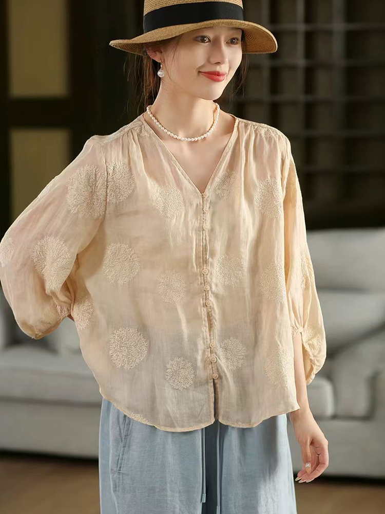 100% Ramie femmes chemise déco - Embroidery Jersey avis et prix