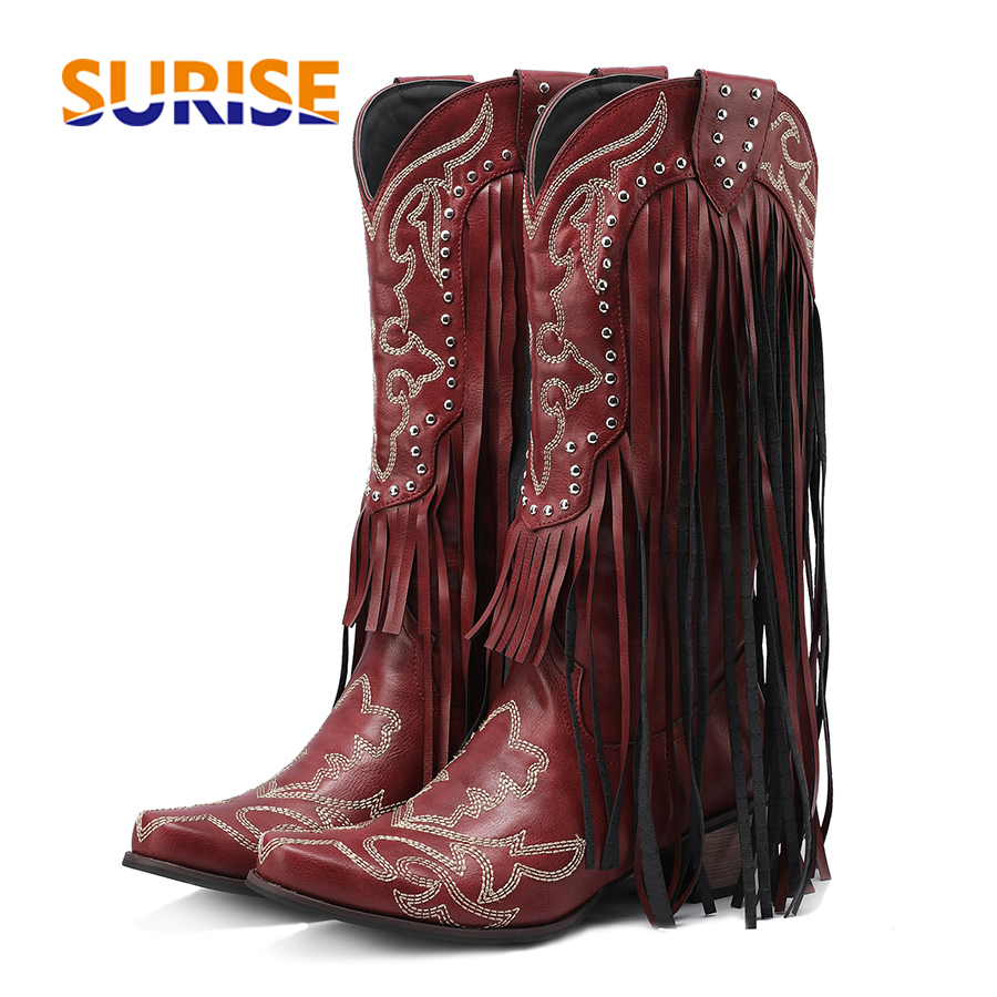 Bottes de cowboy mi-mollet pou - Embroidery Red avis et prix